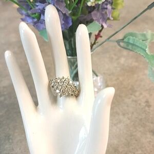 🪻10KT Yellow Gold Electro Gold Plated Cubic Zirconia Cluster Cocktail Ring (7)